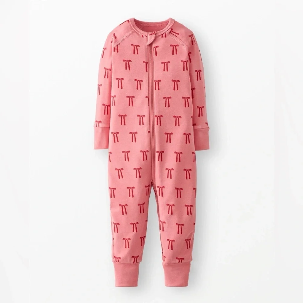 NWT Hanna Andersson Pink and Red Bow Hanna Soft Sleeper Pajamas Footies